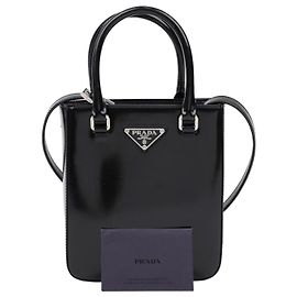 Prada Picca borsa tote in pelle spazzolata con logo triangolare Nero