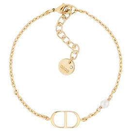 Dior Bracciale Petit CD Metallo Finitura Dorata Perla in Resina Bianca