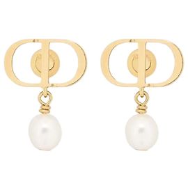 Dior Petit CD Ohrringe Metall goldfarben Perle aus weißem Resin