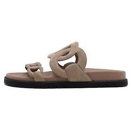 Hermès Sandali Beige Suede Extra Nappa Pantofole Donna