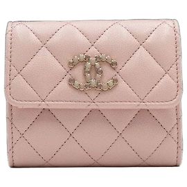 Chanel Portafoglio CC Flap in smalto Caviar rosa da donna
