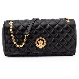 Versace Bolsa de ombro em couro acolchoado preto