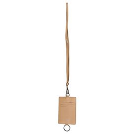 Dolce & Gabbana Beige Leather Logo Embossed Lanyard Card Holder Wallet
