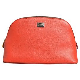 Dolce & Gabbana Carteira de mão com fecho de correr DG Logo em pele Orange Beige