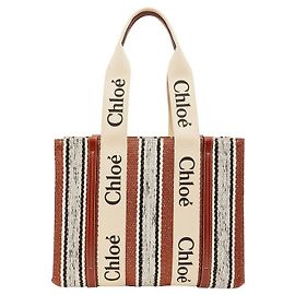 Borsa tote Chloé in lino marrone con dettagli in pelle