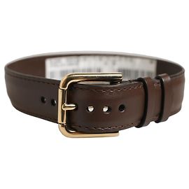Dolce & Gabbana Pulseira de tira com fivela dourada em couro de bezerro castanho