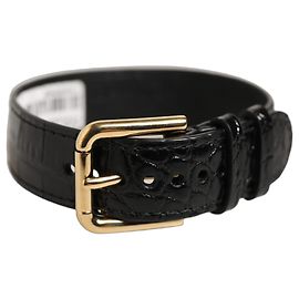 Dolce & Gabbana Pulseira de tira de cinto em couro texturizado preto com fivela dourada