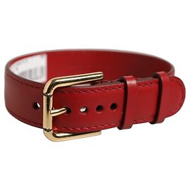 Dolce & Gabbana Pulseira de tira de cinto com fivela dourada em couro de bezerro vermelho