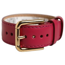 Dolce & Gabbana Bracelete de tira com fivela dourada em couro de bezerro vermelho