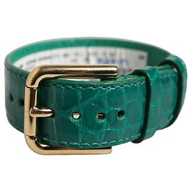 Dolce & Gabbana Pulseira de cinto em couro gofrado verde com fivela dourada