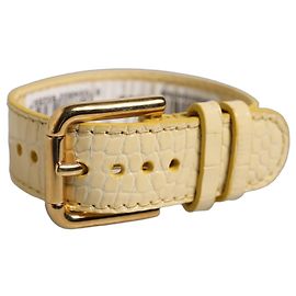 Dolce & Gabbana Bracelete de cinto em couro gofrado bege com fivela dourada