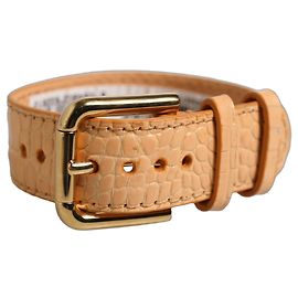 Dolce & Gabbana Pulseira de tira de cinto com fivela dourada em couro gofrado bege
