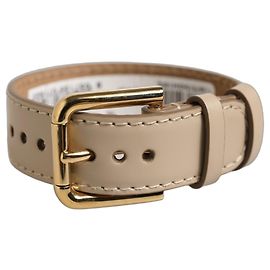 Dolce & Gabbana Pulseira de tira com fivela dourada em couro de bezerro bege