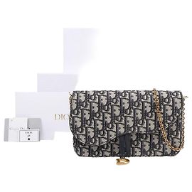 Dior Pouch Saddle Chain Blue Oblique Jacquard