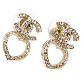Chanel Orecchini a cuore CC Crystal Gold