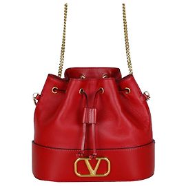 Valentino Bolsa Bucket Crossbody em Couro Nappa Logo Signature