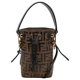 Fendi Montrezzo Mini Leather Tote Bucket Bag Brown