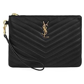 Autre Marque Cassandra Monogram Matelassé Gold Kleine Clutch Tasche