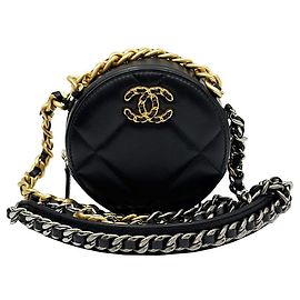 Chanel Mini Crossbody Clutch Tambourine in Pelle di Agnello Nera con Catena Oro e Argento