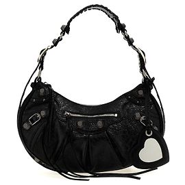 Balenciaga Bolsa de ombro em pele de cordeiro preta