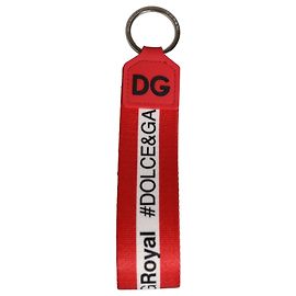 Dolce & Gabbana Schlüsselanhänger aus Polyester mit rotem Logo und silbernem Messinghalter