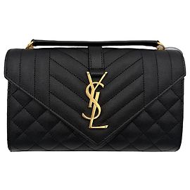 Autre Marque SAINT LAURENT ENVELOPE SMALL in Black Grained Leather Handbag