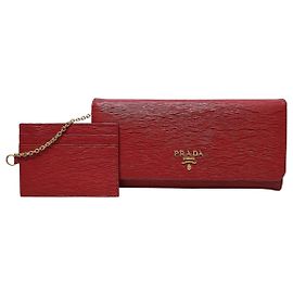 Prada Portacarte portafoglio Saffiano con logo in metallo rosso