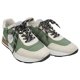 Hermès Sneakers da guida in pelle di capra scamosciata kaki multicolore