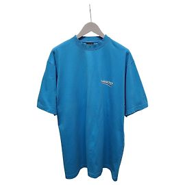 Balenciaga Besticktes T-Shirt mit Wave-Logo in Distressed-Optik, himmelblau