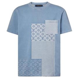 Louis Vuitton T-shirt a girocollo a maniche corte in denim patchwork lavorato a maglia