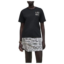 Hermès Maxi Printed Women's T-Shirt Short Sleeve Noir