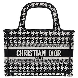 Dior Houndstooth Small Book Tote Bag Black White