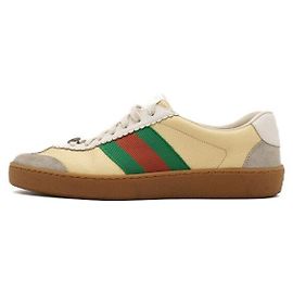 Gucci Ivory Leather Suede Web Men's Sneakers