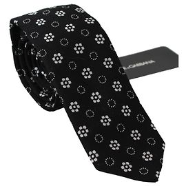 Dolce & Gabbana Cravatta classica con stampa floreale in % seta, grigio scuro