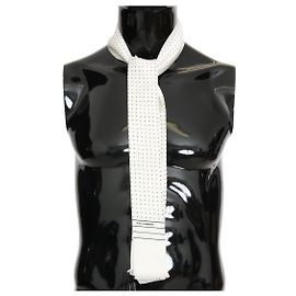 Dolce & Gabbana Skinny Scarf in seta bianca a pois