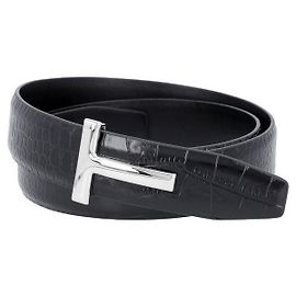 Tom Ford Krokodilleder-Gürtel mit Silver-T Logo-Schnalle