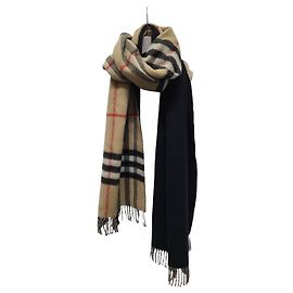Burberry Black Vintage Check Reversible Cashmere Scarf
