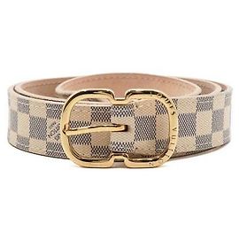 Louis Vuitton Cinturón para mujer Damier Azur Strap Gold Logo