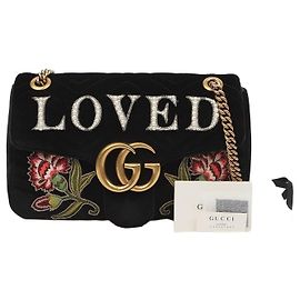 Gucci Matelassé GG Marmont LOVED Medium Shoulder Crossbody Velvet Black