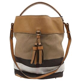 Burberry Borsa a Tracolla Hobo Ashby in Tela Quadrettata e Pelle Camel