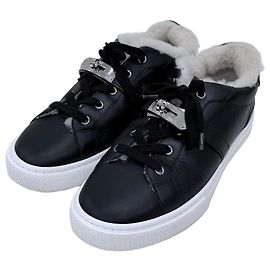Hermès Baskets Day en laine et peau de chèvre Noir
