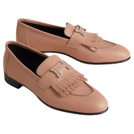 Hermès Loafer Moccasins für Damen mit Fransen-Schnalle Beige Perlino