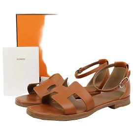 Hermès Sandali da donna Santorini in pelle di vitello Gold