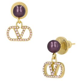 Valentino Garavani Logo Crystal Pearl Hängeohrringe