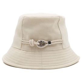 Hermès Cappello a secchiello in lino bianco con dettaglio in palladio