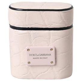 Dolce & Gabbana Custodia Airpods in pelle rosa chiaro con placca logo in metallo