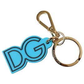 Dolce & Gabbana Chaveiro Blue Rubber Gold Tone Metal DG Logo