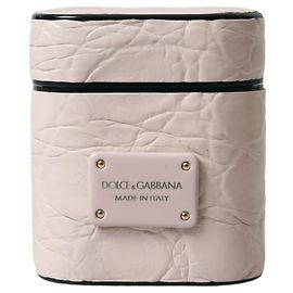 Dolce & Gabbana Custodia Airpods in pelle di vitello rosa chiaro con placca logo in metallo