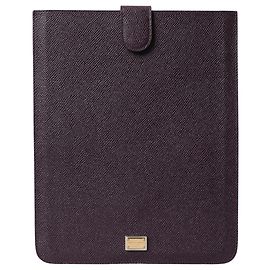 Dolce & Gabbana Capa para tablet em couro castanho escuro com placa de logótipo