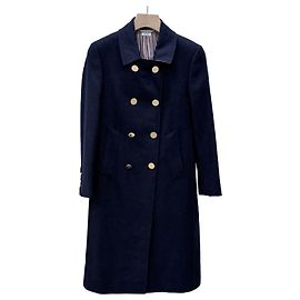 Thom Browne Classic Wool Coat with Gold Buttons Navy